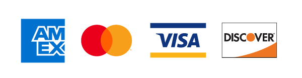 Image showing we accept Amex, Master Card, Visa and Discover credit cards.
